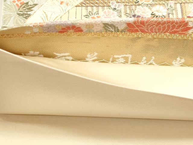 平和屋本店▼六通柄袋帯　唐織　扇面花園絵巻　本金箔　正絹　逸品　DABJ6109sf