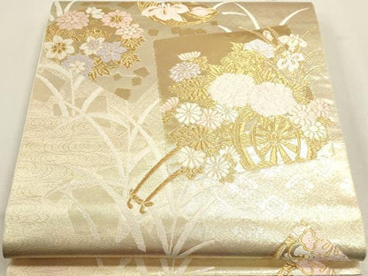 平和屋本店▼六通柄　本袋帯　唐織　花車文　純金二重金箔　正絹　逸品　DABJ6117sf