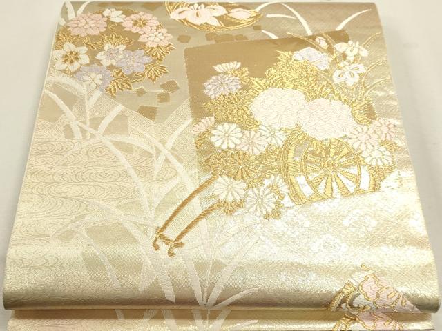 平和屋本店▼六通柄　本袋帯　唐織　花車文　純金二重金箔　正絹　逸品　DABJ6117sf