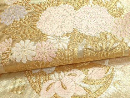 平和屋本店▼六通柄　本袋帯　唐織　花車文　純金二重金箔　正絹　逸品　DABJ6117sf