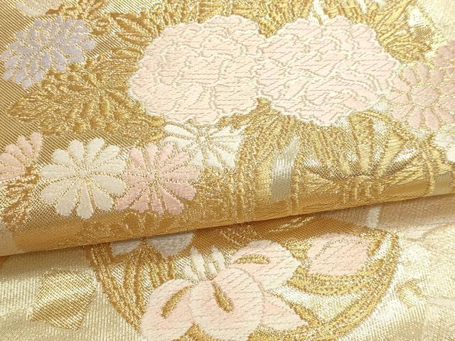 平和屋本店▼六通柄　本袋帯　唐織　花車文　純金二重金箔　正絹　逸品　DABJ6117sf