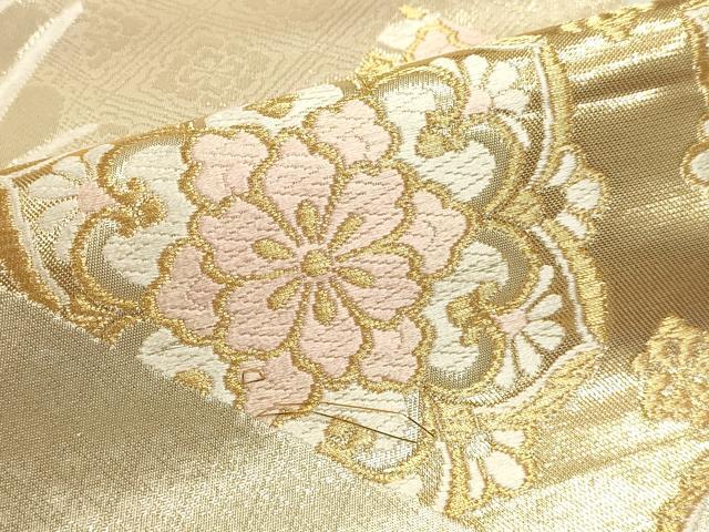 平和屋本店▼六通柄　本袋帯　唐織　花車文　純金二重金箔　正絹　逸品　DABJ6117sf