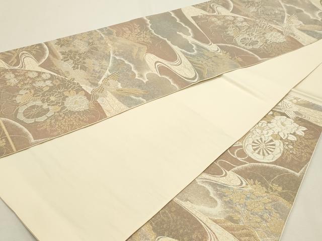 平和屋本店▼六通柄袋帯　花車流扇　純金二重引24金　正絹　逸品　DABJ6154sf