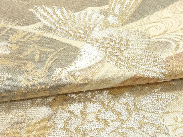 平和屋本店▼六通柄袋帯　花車流扇　純金二重引24金　正絹　逸品　DABJ6154sf