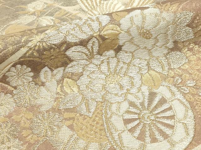 平和屋本店▼六通柄袋帯　花車流扇　純金二重引24金　正絹　逸品　DABJ6154sf