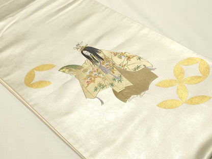 平和屋本店▼太鼓柄袋帯　唐織　人物文　松竹梅　本金箔　正絹　逸品　DABJ6156sf