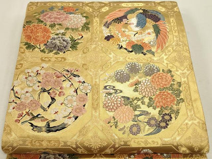 平和屋本店▼六通柄袋帯　唐織　格天井鳳凰百花文　本金箔　正絹　逸品　DABJ6158sf