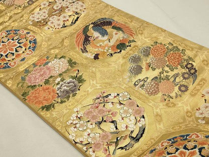 平和屋本店▼六通柄袋帯　唐織　格天井鳳凰百花文　本金箔　正絹　逸品　DABJ6158sf