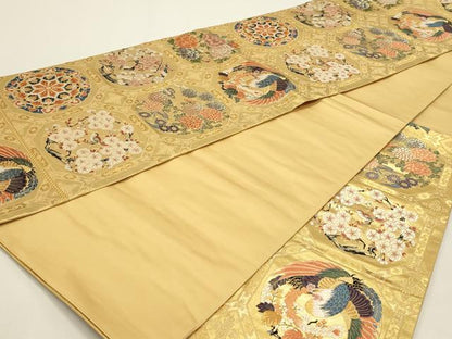 平和屋本店▼六通柄袋帯　唐織　格天井鳳凰百花文　本金箔　正絹　逸品　DABJ6158sf