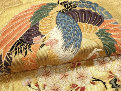 平和屋本店▼六通柄袋帯　唐織　格天井鳳凰百花文　本金箔　正絹　逸品　DABJ6158sf