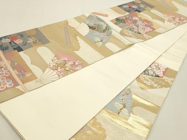 平和屋本店▼六通柄袋帯　唐織　九百錦　扇面草花文　純金箔　正絹　逸品　DABJ6162sf