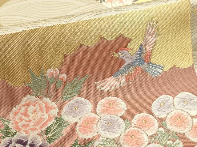 平和屋本店▼六通柄袋帯　唐織　九百錦　扇面草花文　純金箔　正絹　逸品　DABJ6162sf