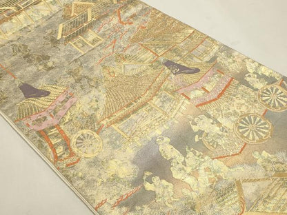平和屋本店▼六通柄袋帯　祇園祭風景　本金二重箔　正絹　逸品　DABJ6168sf