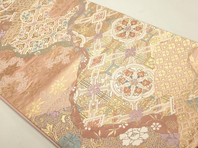 平和屋本店▼六通柄袋帯　唐織　道長正倉院花文　本金箔二重織　正絹　逸品　DABJ6171sf