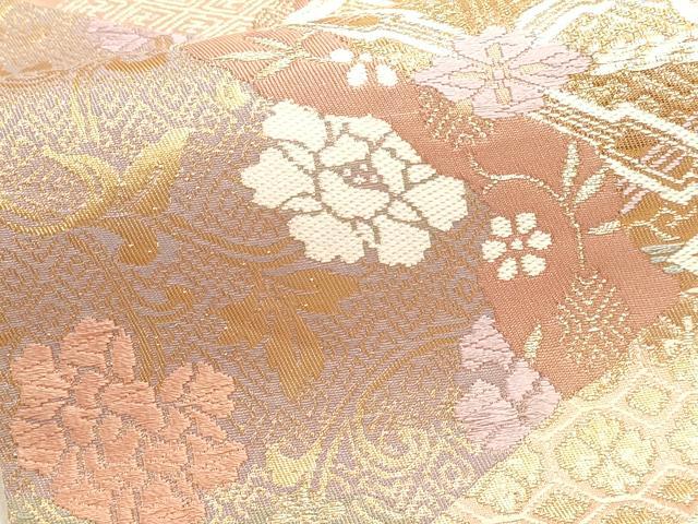 平和屋本店▼六通柄袋帯　唐織　道長正倉院花文　本金箔二重織　正絹　逸品　DABJ6171sf