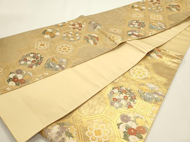 平和屋本店▼六通柄袋帯　唐織　天井四季の華　本金箔　正絹　逸品　DABJ6173sf