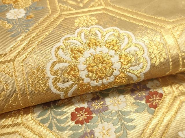 平和屋本店▼六通柄袋帯　唐織　天井四季の華　本金箔　正絹　逸品　DABJ6173sf