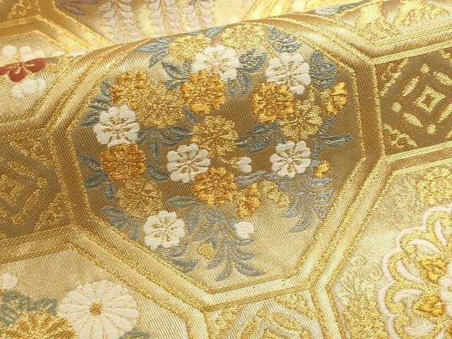 平和屋本店▼六通柄袋帯　唐織　天井四季の華　本金箔　正絹　逸品　DABJ6173sf