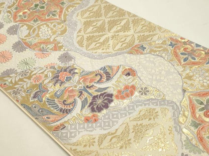 平和屋本店▼六通柄袋帯　唐織　九百錦　道長更紗文　本金箔24Ｋ　正絹　逸品　DABJ6175sf