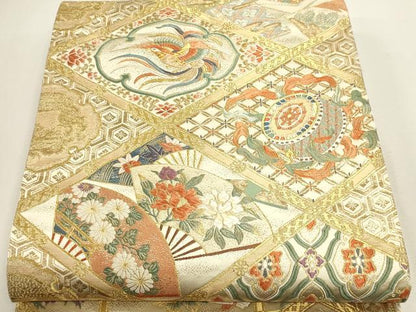 平和屋本店▼六通柄袋帯　唐織　金碧格天井　本金箔　正絹　逸品　DABJ6176sf