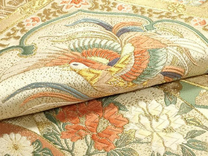 平和屋本店▼六通柄袋帯　唐織　金碧格天井　本金箔　正絹　逸品　DABJ6176sf