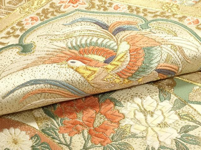 平和屋本店▼六通柄袋帯　唐織　金碧格天井　本金箔　正絹　逸品　DABJ6176sf