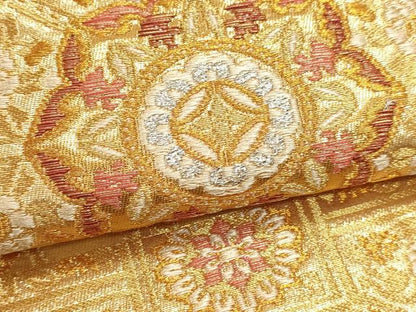 平和屋本店▼六通柄袋帯　正倉院花唐草文　純金二重箔　正絹　逸品　DABJ6180sf