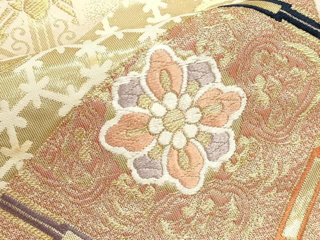 平和屋本店▼六通柄袋帯　唐織　九百錦　正倉院花文　貮拾四金箔　正絹　逸品　DABJ6181sf