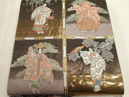 平和屋本店▼六通柄袋帯　九百錦　能衣舞楽文　24ｋ純金箔錦　正絹　逸品　DABJ6182sf