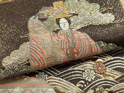 平和屋本店▼六通柄袋帯　九百錦　能衣舞楽文　24ｋ純金箔錦　正絹　逸品　DABJ6182sf