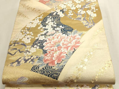 平和屋本店▼六通柄袋帯　唐織　九百錦　しよう美　地紙草花文　24金箔　正絹　逸品　DABJ6185sf