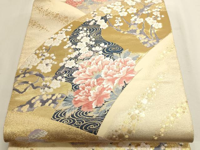 平和屋本店▼六通柄袋帯　唐織　九百錦　しよう美　地紙草花文　24金箔　正絹　逸品　DABJ6185sf