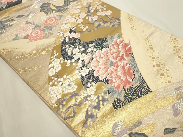 平和屋本店▼六通柄袋帯　唐織　九百錦　しよう美　地紙草花文　24金箔　正絹　逸品　DABJ6185sf