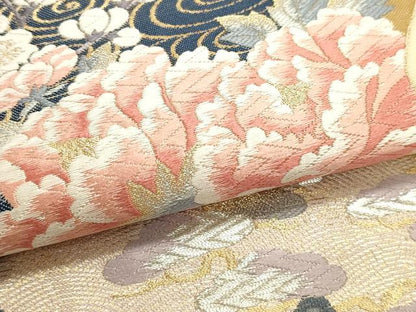 平和屋本店▼六通柄袋帯　唐織　九百錦　しよう美　地紙草花文　24金箔　正絹　逸品　DABJ6185sf