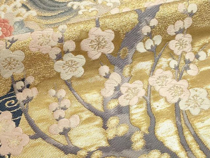 平和屋本店▼六通柄袋帯　唐織　九百錦　しよう美　地紙草花文　24金箔　正絹　逸品　DABJ6185sf