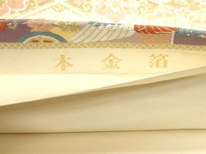 平和屋本店▼六通柄袋帯　唐織　飛鶴花文　本金箔　正絹　逸品　DABJ6186sf
