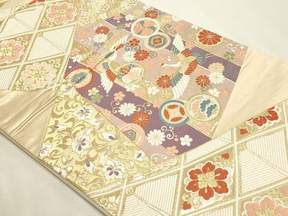 平和屋本店▼六通柄袋帯　唐織　飛鶴花文　本金箔　正絹　逸品　DABJ6186sf
