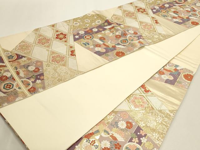 平和屋本店▼六通柄袋帯　唐織　飛鶴花文　本金箔　正絹　逸品　DABJ6186sf