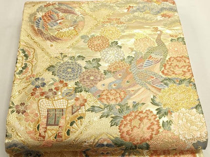 平和屋本店▼六通柄袋帯　唐織　天井香華紋　本金箔　正絹　逸品　DABJ6187sf