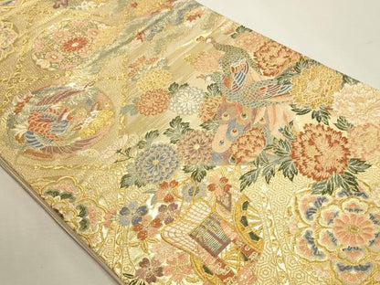 平和屋本店▼六通柄袋帯　唐織　天井香華紋　本金箔　正絹　逸品　DABJ6187sf