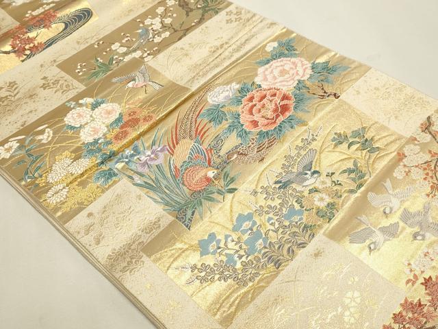平和屋本店▼六通柄袋帯　唐織　桃山花鳥集　本金箔　正絹　逸品　DABJ6188sf