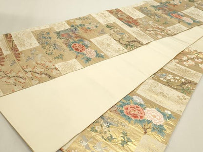 平和屋本店▼六通柄袋帯　唐織　桃山花鳥集　本金箔　正絹　逸品　DABJ6188sf