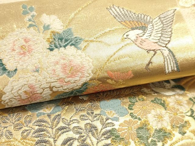 平和屋本店▼六通柄袋帯　唐織　桃山花鳥集　本金箔　正絹　逸品　DABJ6188sf