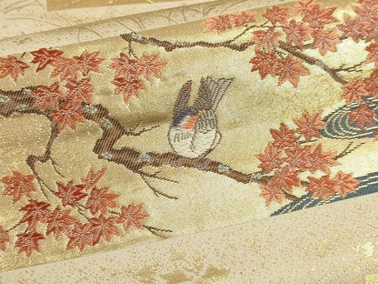 平和屋本店▼六通柄袋帯　唐織　桃山花鳥集　本金箔　正絹　逸品　DABJ6188sf