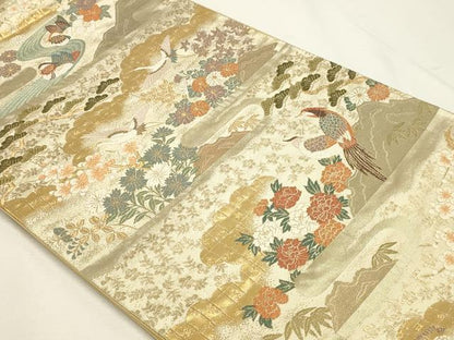平和屋本店▼六通柄袋帯　唐織　飛鶴花鳥文　本金聚楽錦　正絹　逸品　DABJ6191sf