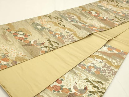 平和屋本店▼六通柄袋帯　唐織　飛鶴花鳥文　本金聚楽錦　正絹　逸品　DABJ6191sf