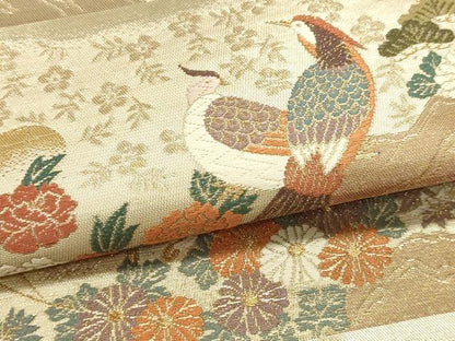 平和屋本店▼六通柄袋帯　唐織　飛鶴花鳥文　本金聚楽錦　正絹　逸品　DABJ6191sf