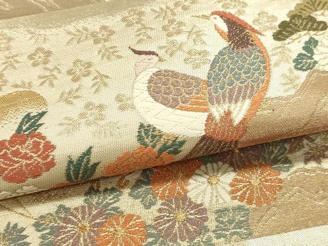 平和屋本店▼六通柄袋帯　唐織　飛鶴花鳥文　本金聚楽錦　正絹　逸品　DABJ6191sf