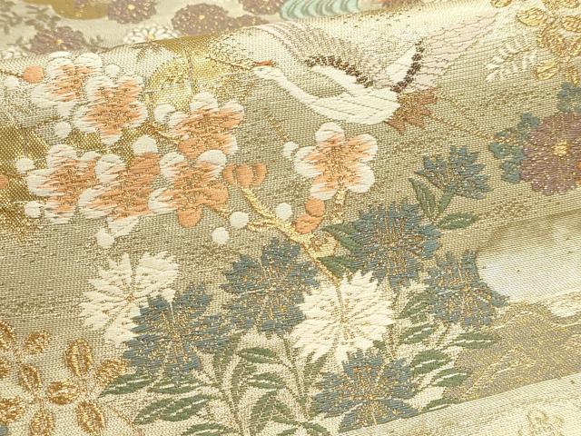 平和屋本店▼六通柄袋帯　唐織　飛鶴花鳥文　本金聚楽錦　正絹　逸品　DABJ6191sf