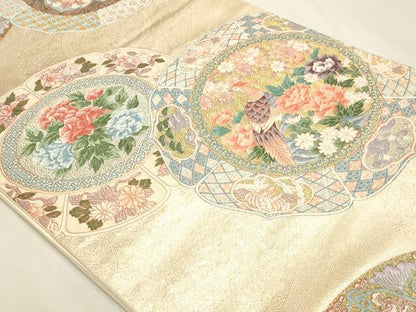 平和屋本店▼六通柄袋帯　唐織　九百錦　花鳥華飛鶴　本金二重箔　正絹　逸品　DABJ6193sf